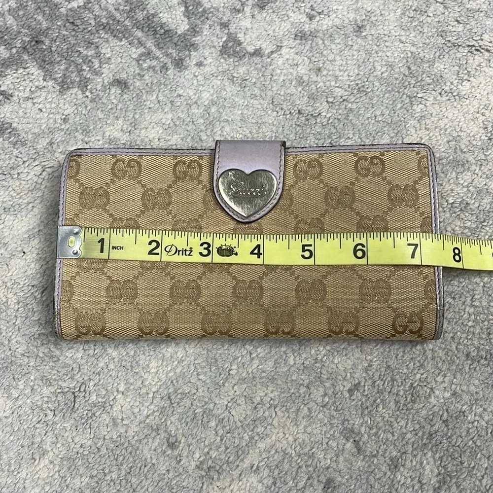 Gucci Monogram GG Long Wallet Double Sided Tan Lilac Heart Clasp
